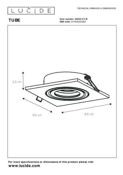 Lucide TUBE - Recessed spotlight - 1xGU10 - Satin Chrome - technical